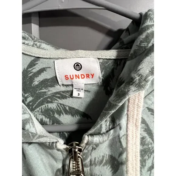 Sundry Women Full Zip Hooded Jacket Palm Tree Print Green Size 3 (US Medium) - Picture 3 of 4